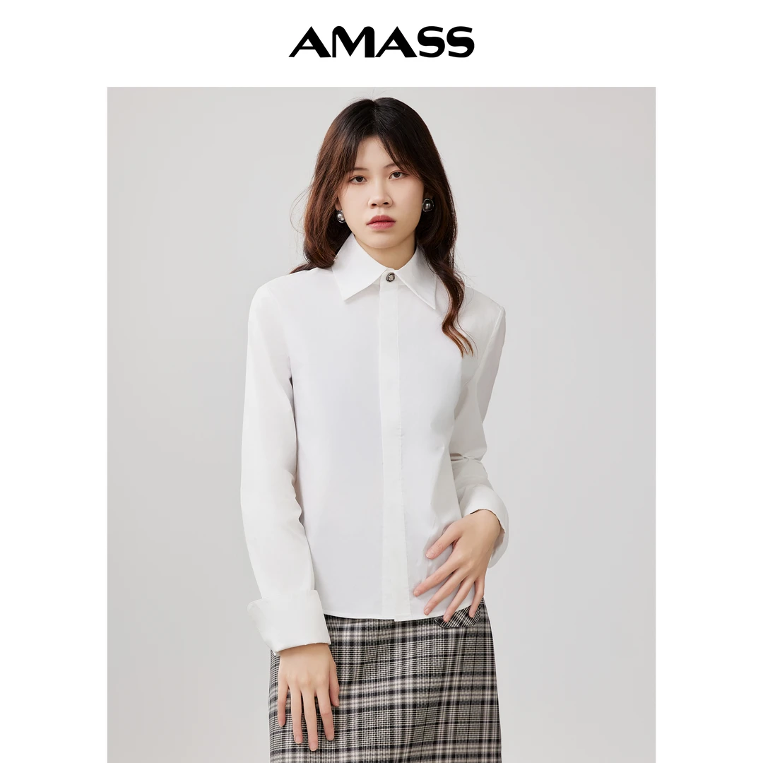 AMASS/阿玛施春夏时尚舒适轻职风通勤翻领气质白衬衣女装 5300865