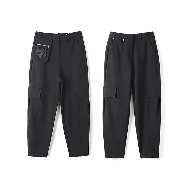 42056【荷系列】黑色工装显瘦休闲裤HBLKZ008