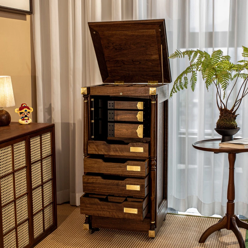 北美黑胡桃实木牙科收纳柜茶室靠墙一体轻奢茶柜文玩斗柜网红家具