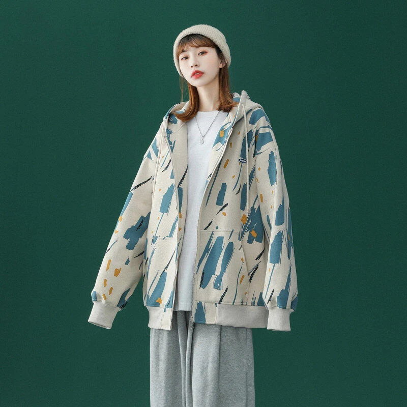 春秋季宽松休闲百搭炸街韩版情侣连帽外套美式复古潮流学生卫衣