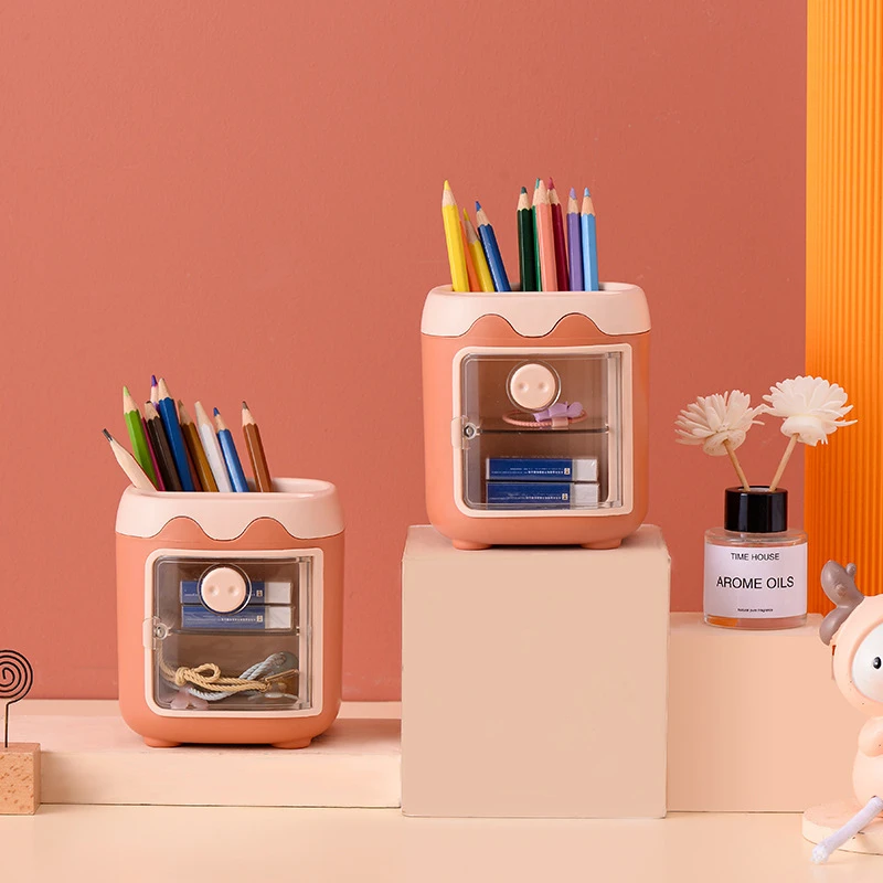 创意卡通儿童女孩多功能小猪笔筒男孩文具笔盒办公室桌面收纳筒