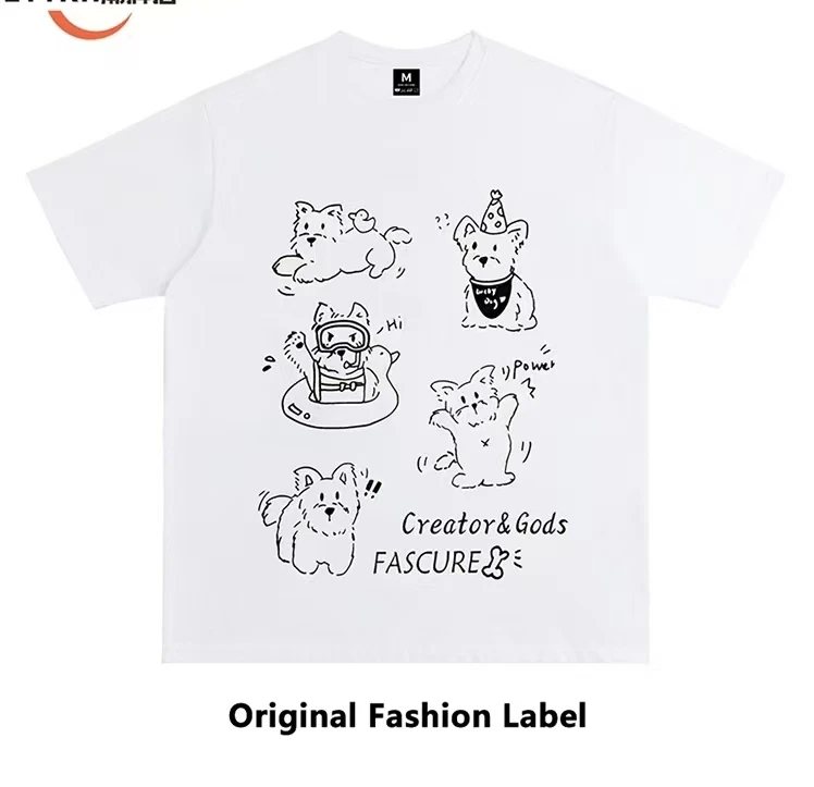 美式复古卡通印花100%纯棉加厚短袖t恤男女潮流宽松上衣拍一发二）