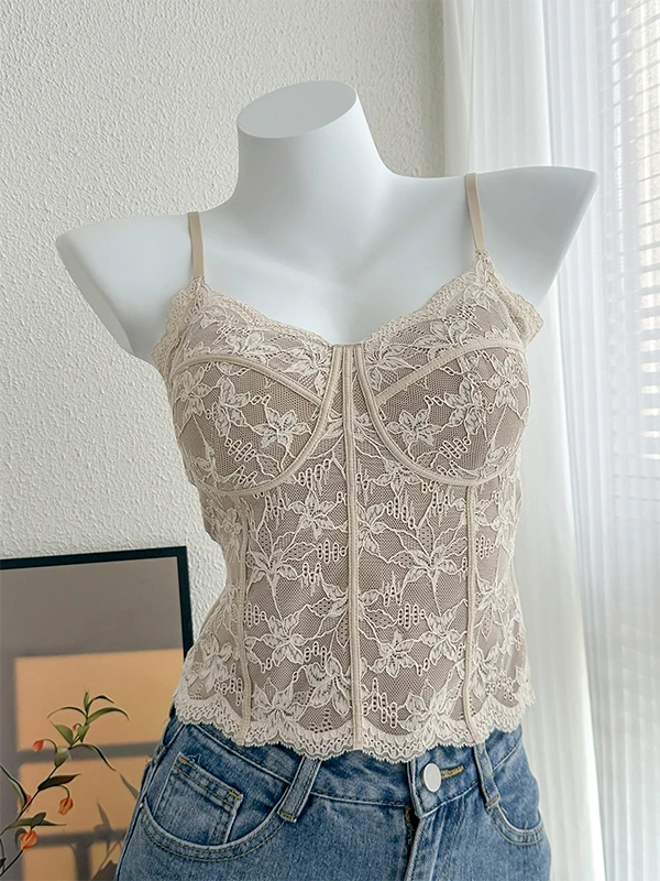 秋冬法式马甲线蕾丝吊带背心女内搭带胸垫磨毛保暖内衣无袖上衣女