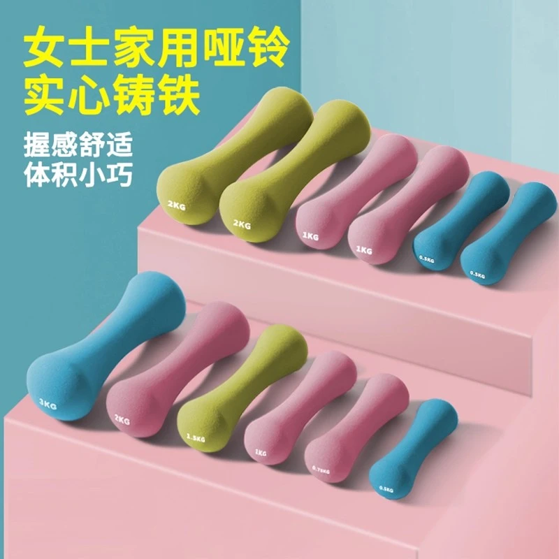骨头款哑铃女士健身家用器材1kg瘦肚子瑜伽实心纯铸铁亚玲2kg一对