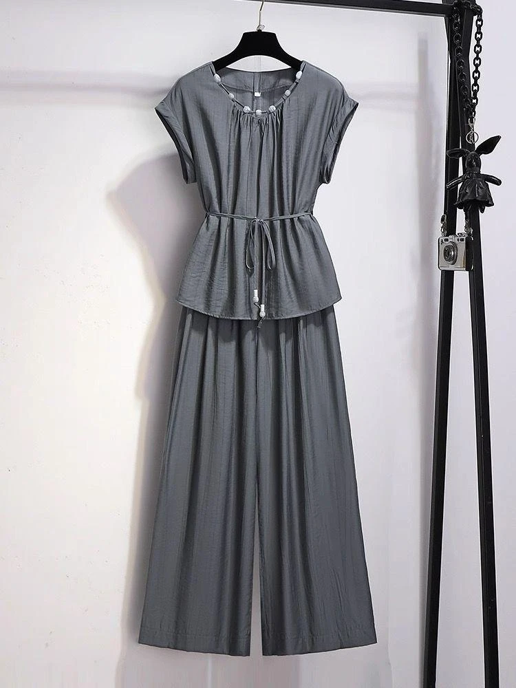 休闲风复古港风原宿风时尚套装夏季阔腿裤自然密语1259