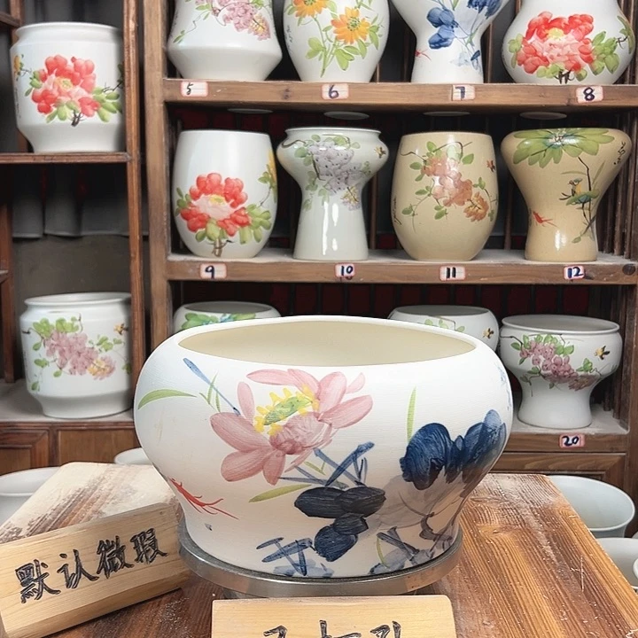 摆件口25青花荷花款陶瓷陶瓷