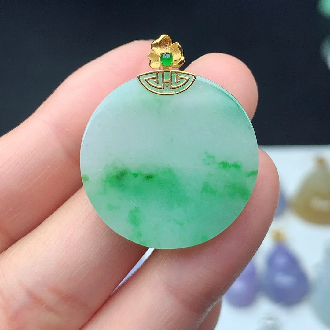 翡翠18K金镶嵌吊坠(不含链)