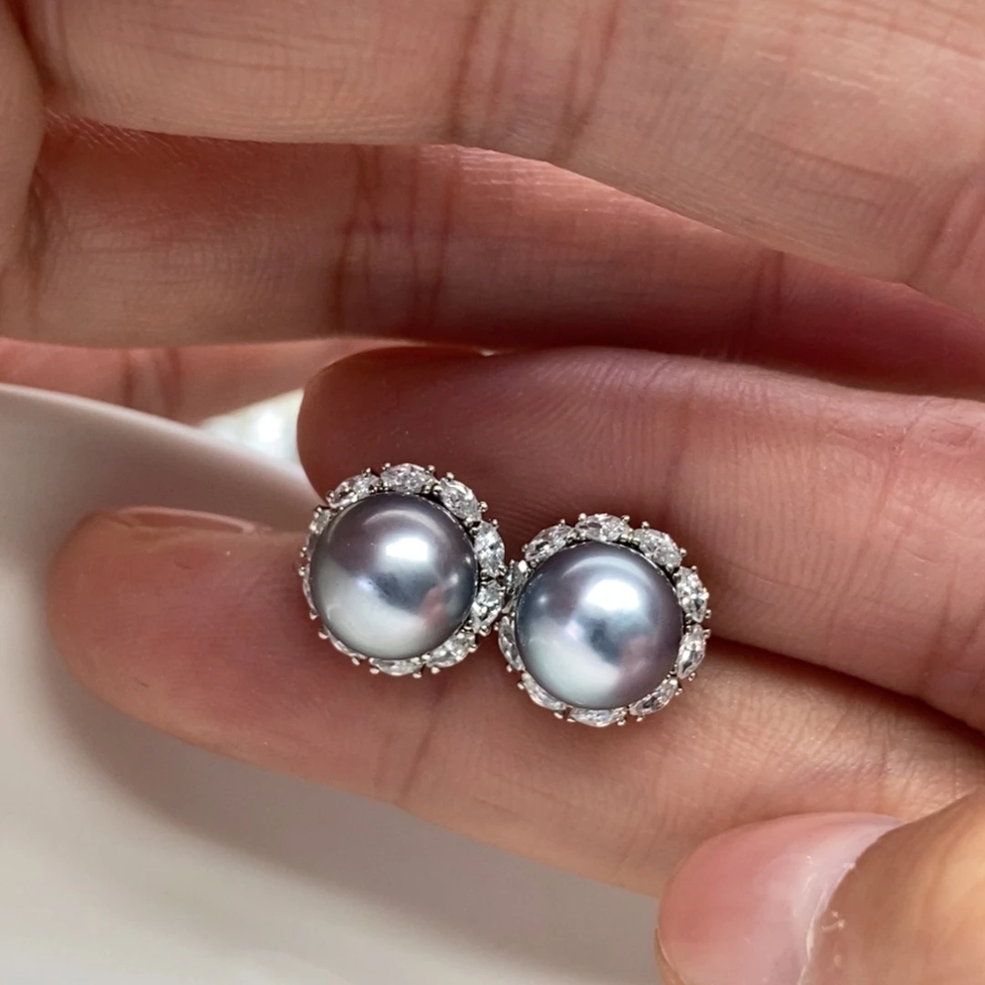 银S925镶嵌海水珍珠耳饰