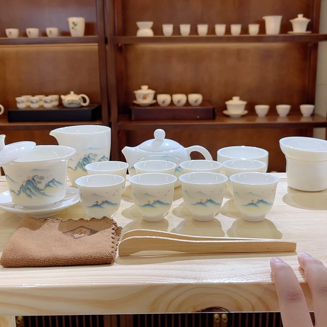 瓷片玄致羊脂玉瓷茶具套装