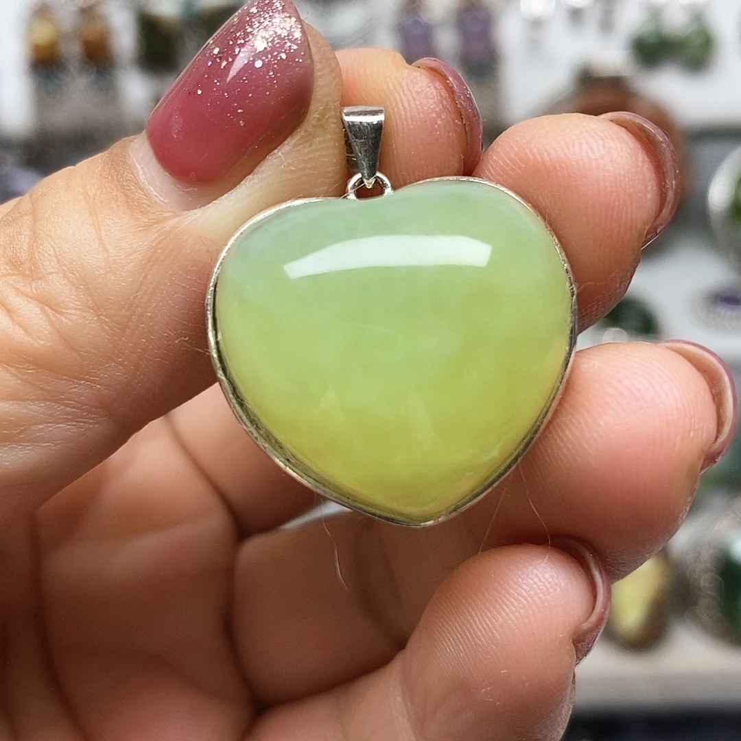 蛇纹石玉银S925镶嵌吊坠