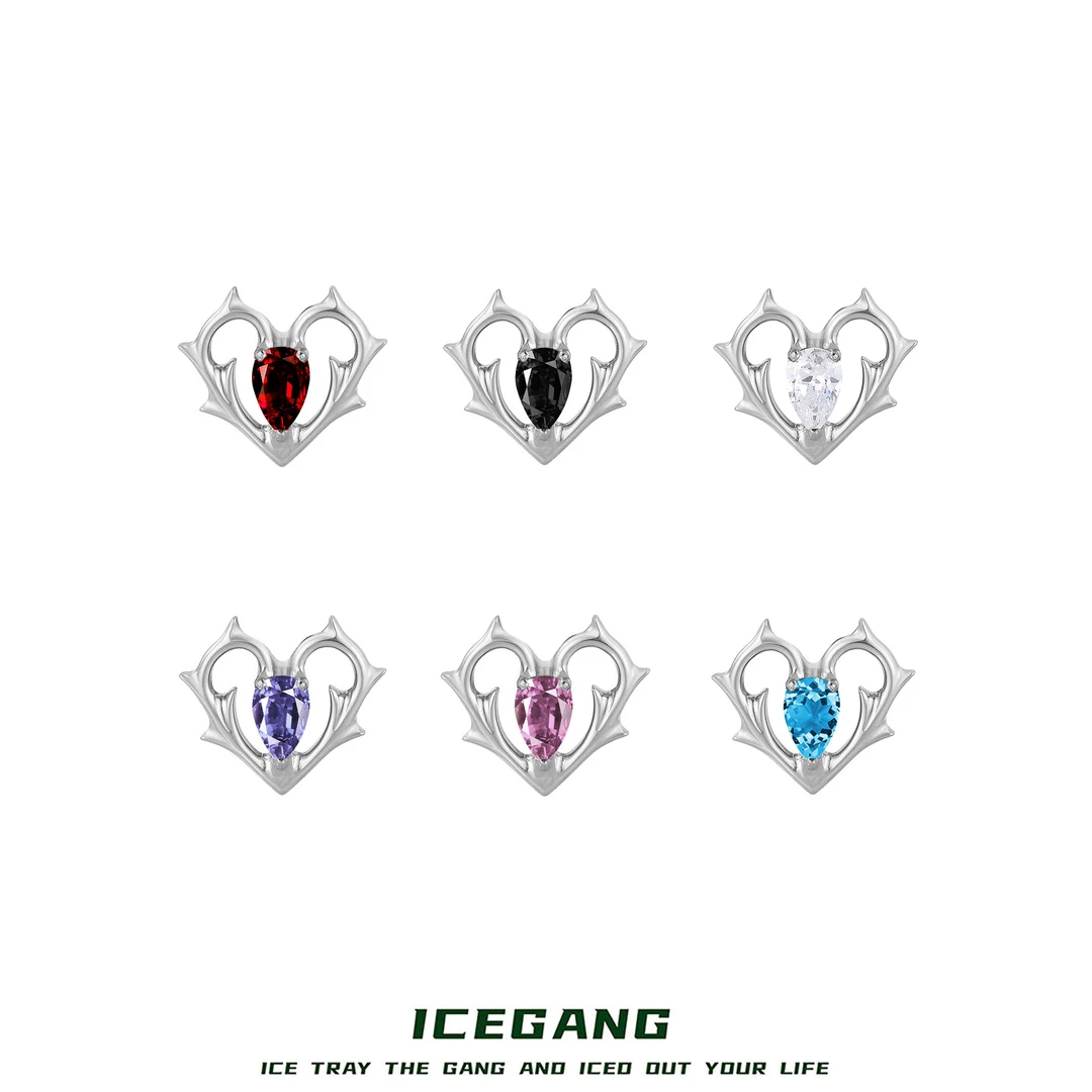 ICEGANG 钛合金合成锆石耳饰 F136钛合金荆棘镂空爱心耳钉内螺旋