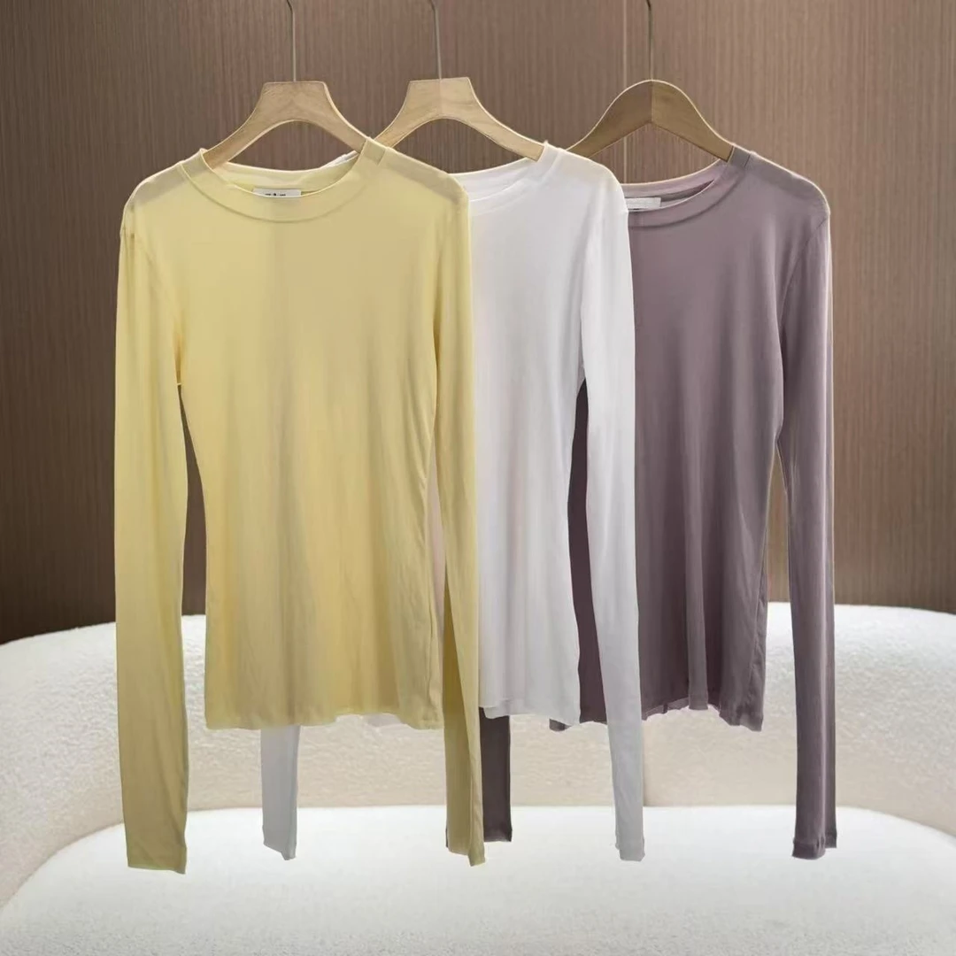 【纯棉打底衫】100%棉~春季新款韩系简约纯色修身微透T恤上衣1805
