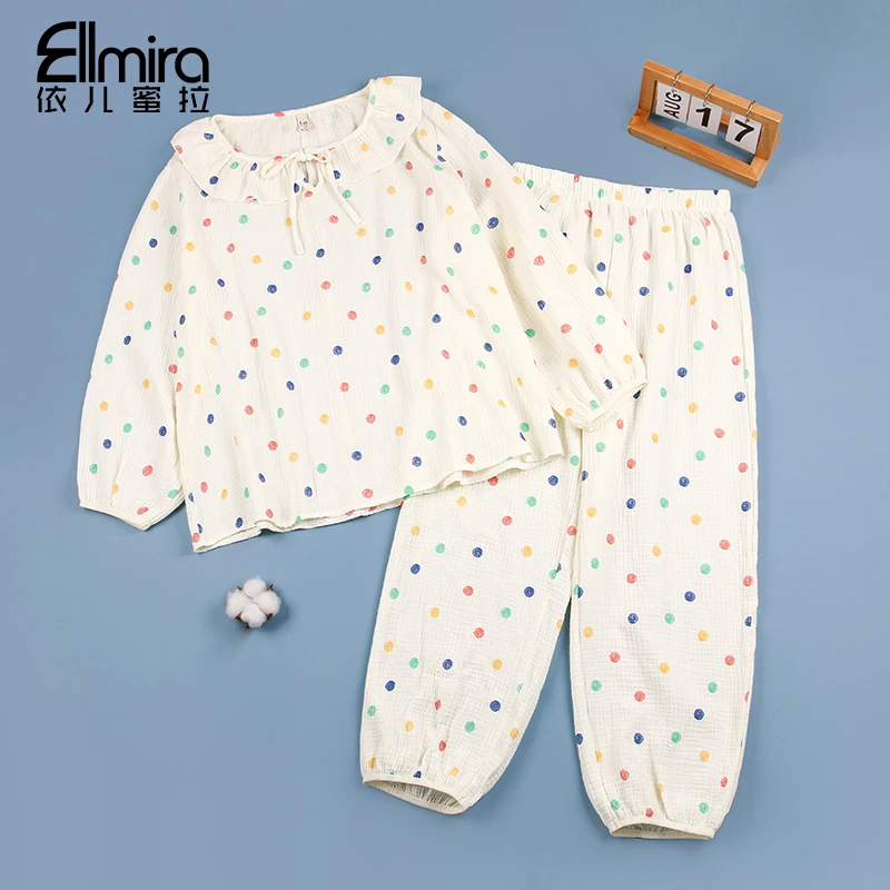 【兰瑾】9344睡衣长袖长裤麻棉双纱家居服套装两件套宽松空调服洋气