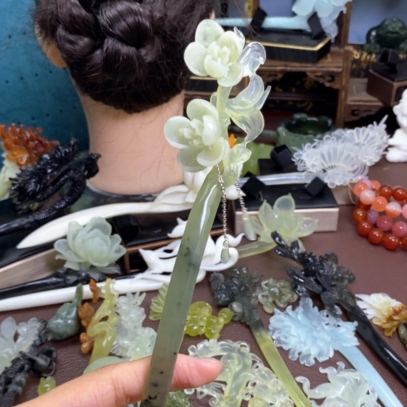 【闪购商品】未镶嵌蛇纹石玉发饰所****愿