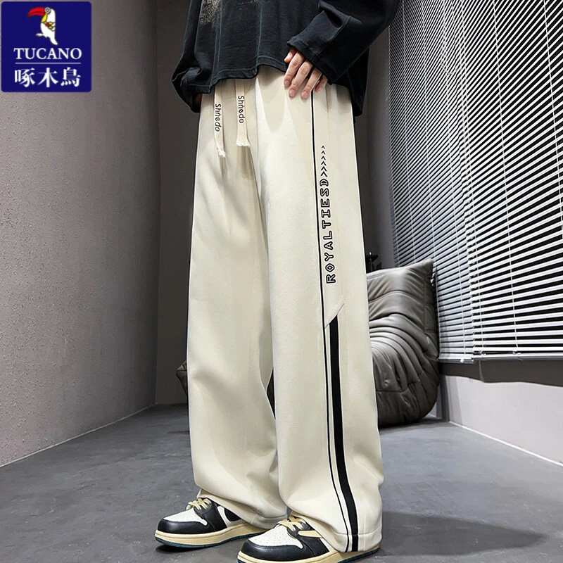 啄木鸟阔腿裤男韩版潮流帅气春秋百搭拼色青少年直筒学生裤子休闲