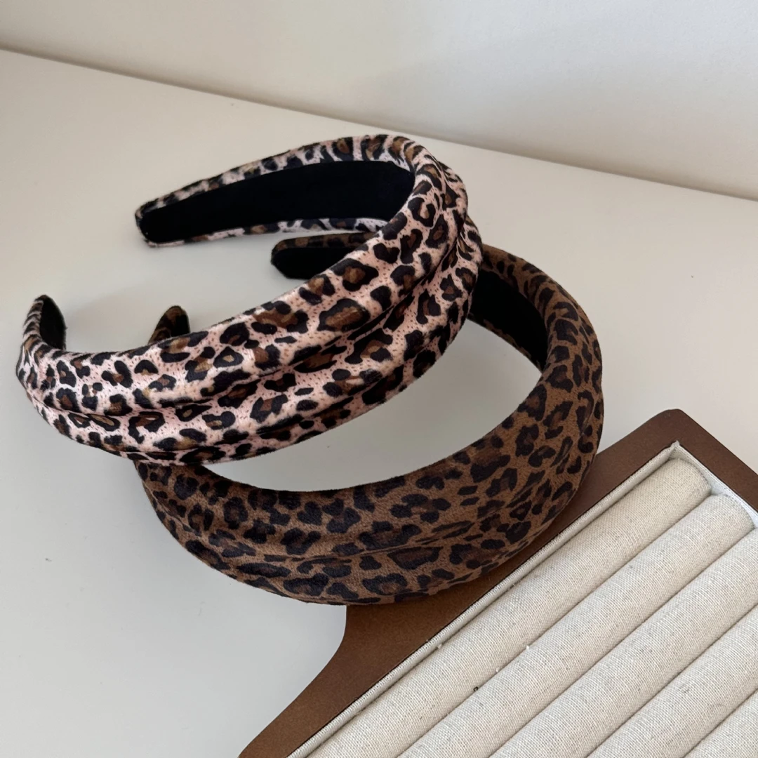 韩版复古豹纹发箍秋冬海绵高颅顶显脸小头箍宽边凹凸发卡网红发饰