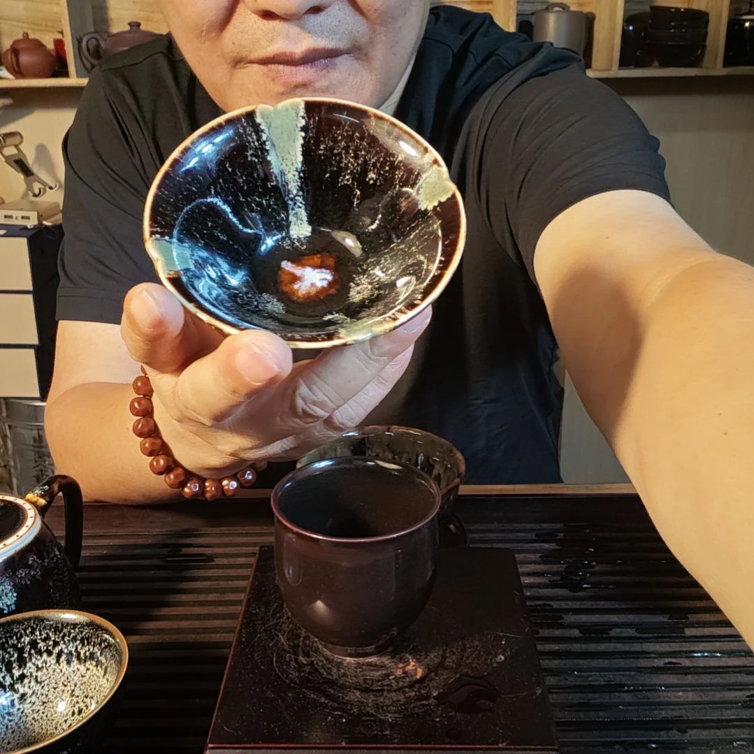 奥***)天然老黑釉斗笠盏