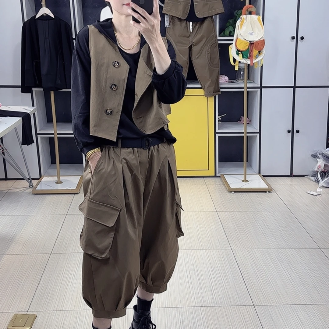 名9373-潮牌锦棉灯笼裤马甲套装