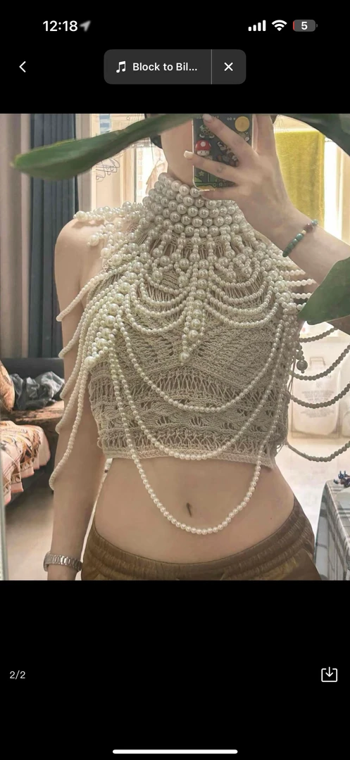 新款欧美饰品项链手工编织镂空气质珍珠披肩胸链扇形上衣