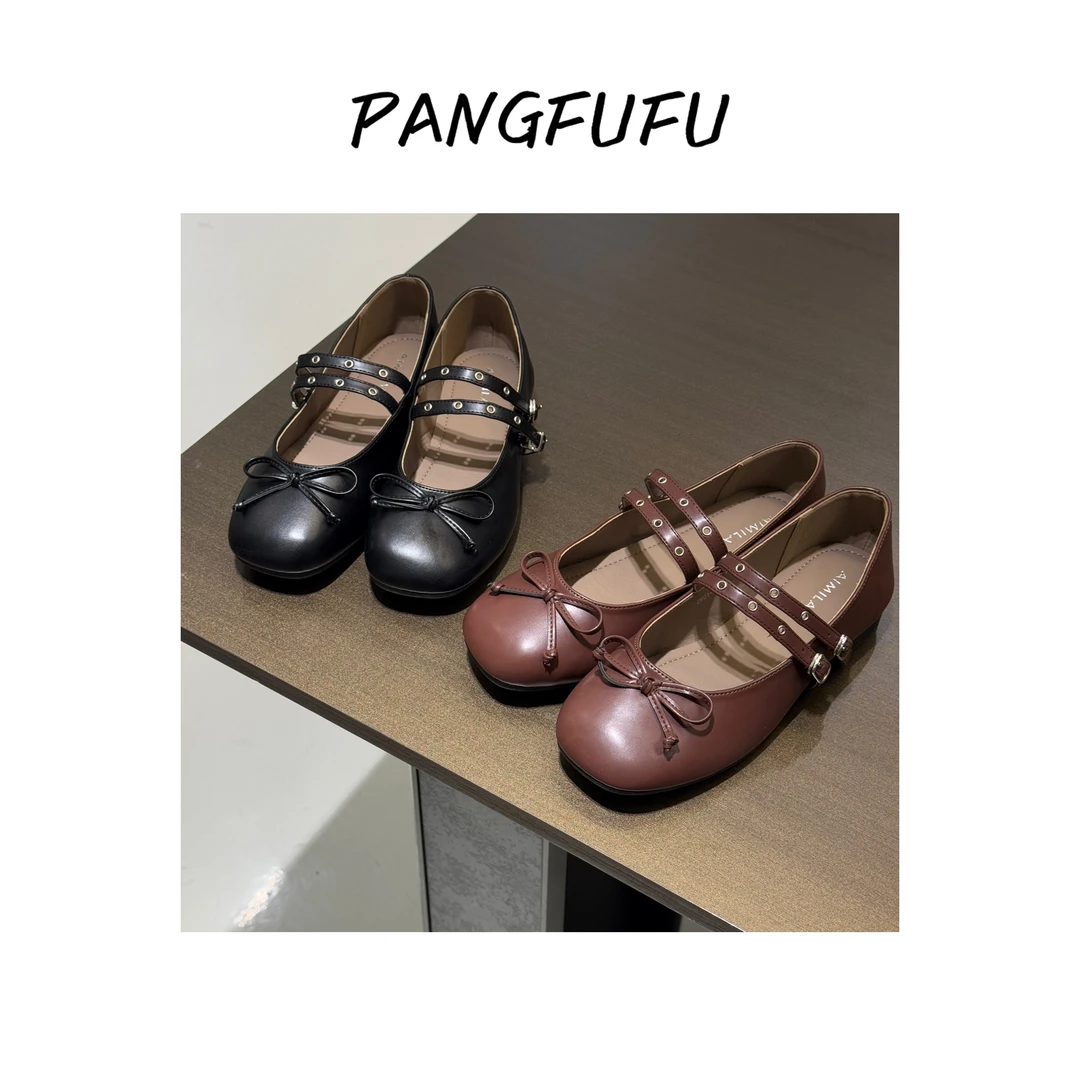 【胖福福大码女鞋】复古芭蕾玛丽珍鞋法式一字扣带圆头粗跟单鞋