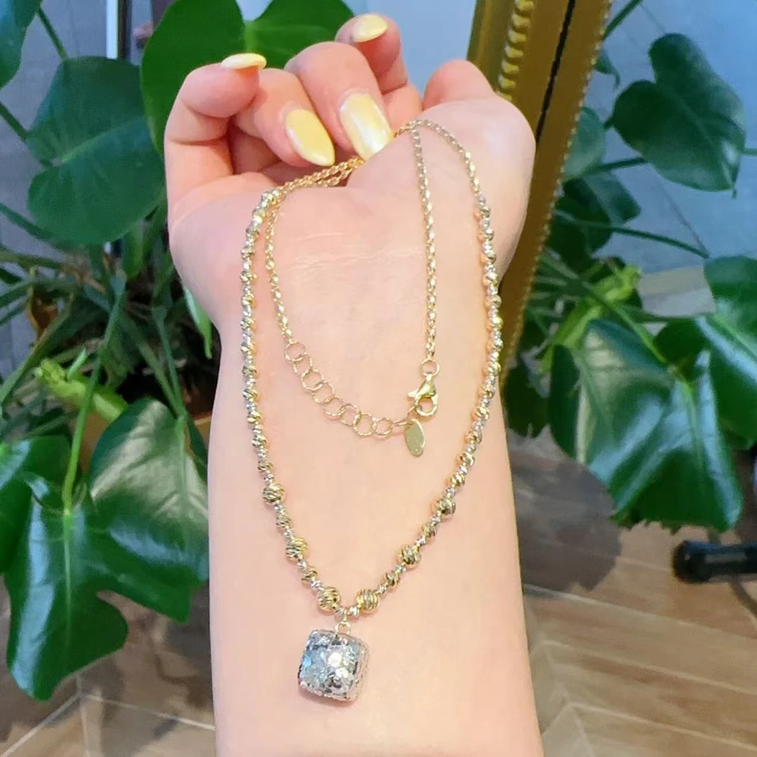 【专场特供】18k金 | 爆闪双色镭射珠碎冰冰方糖套链