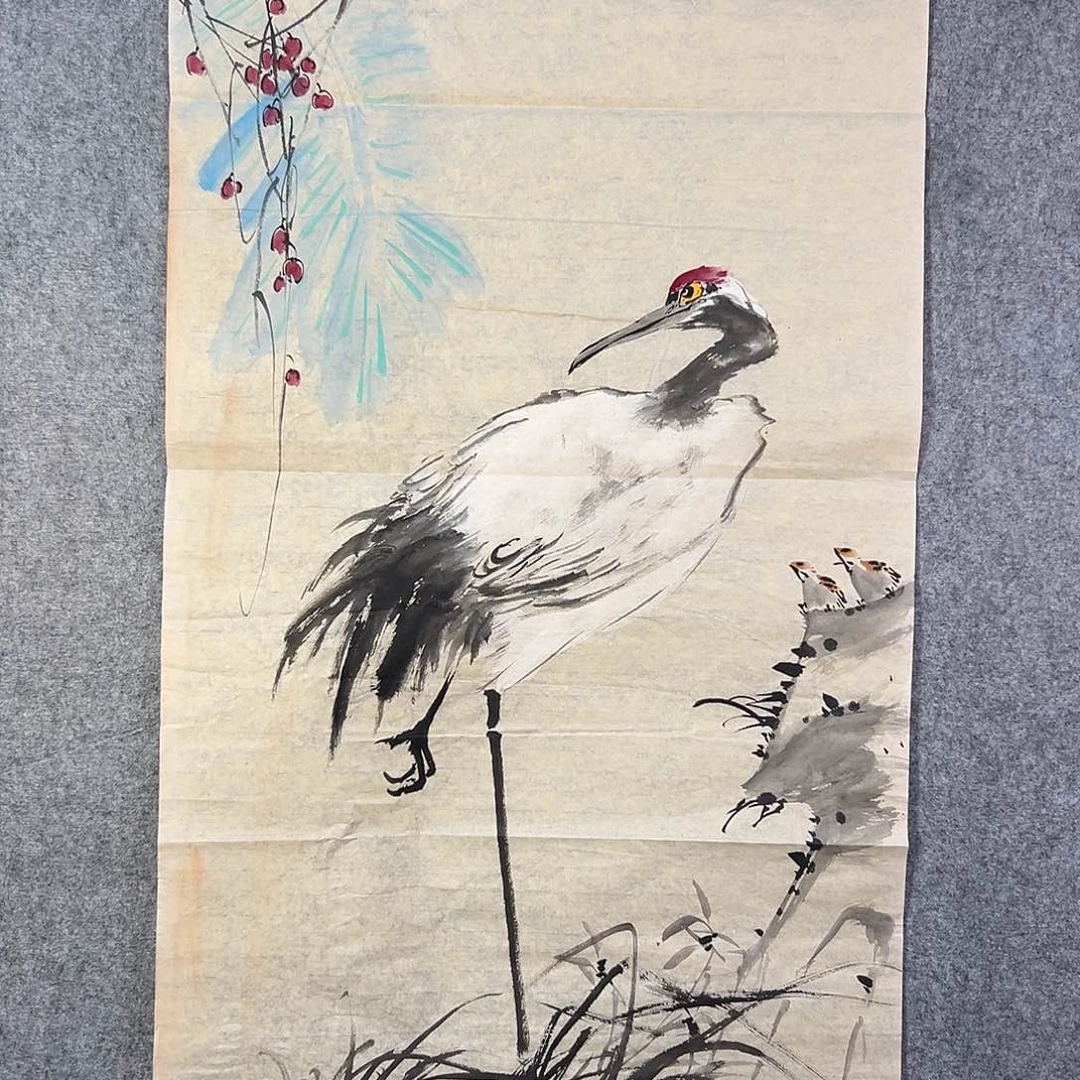 国画543 花鸟在树丛的顶端鸣叫叫声响