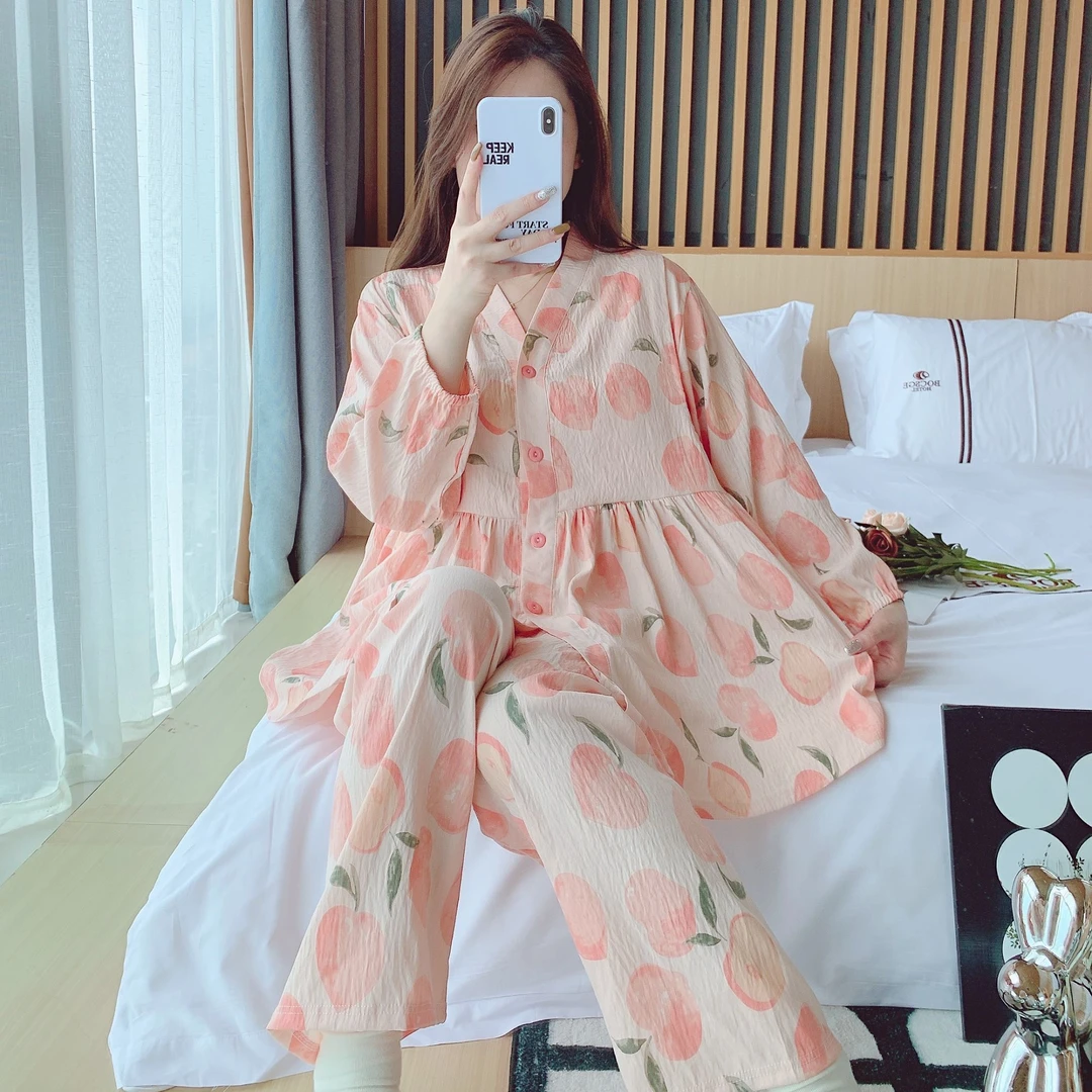 【买一送一带胸垫】春夏秋季月子服长袖产后薄款宽松孕妇哺乳睡衣