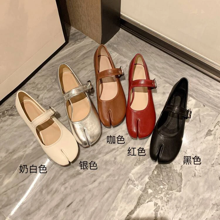 FM6853/1CM牛皮 分趾平跟红色低跟极简风单鞋春季法式玛丽珍鞋