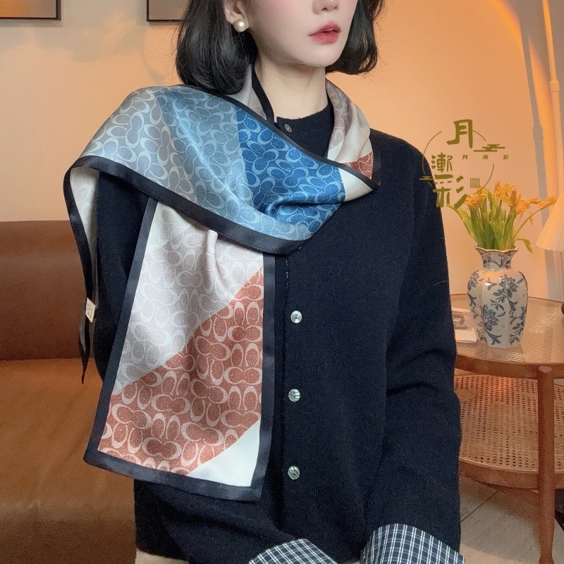 拼色月牙 100%桑蚕丝12姆米素绉缎长条丝巾飘带 约145x15cm