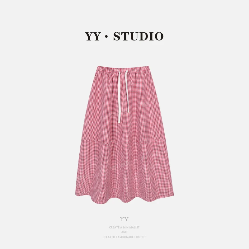 【YANYAN】显瘦气质松紧腰抽绳格子半身裙YY-4415