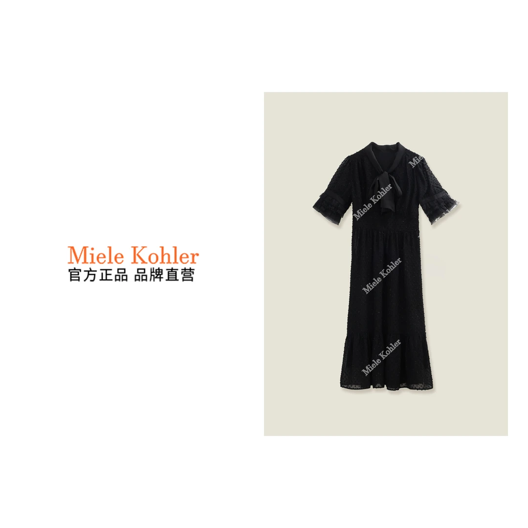 春季时尚收腰显瘦连衣裙轻奢优雅黑色中长裙MKOKQ2252