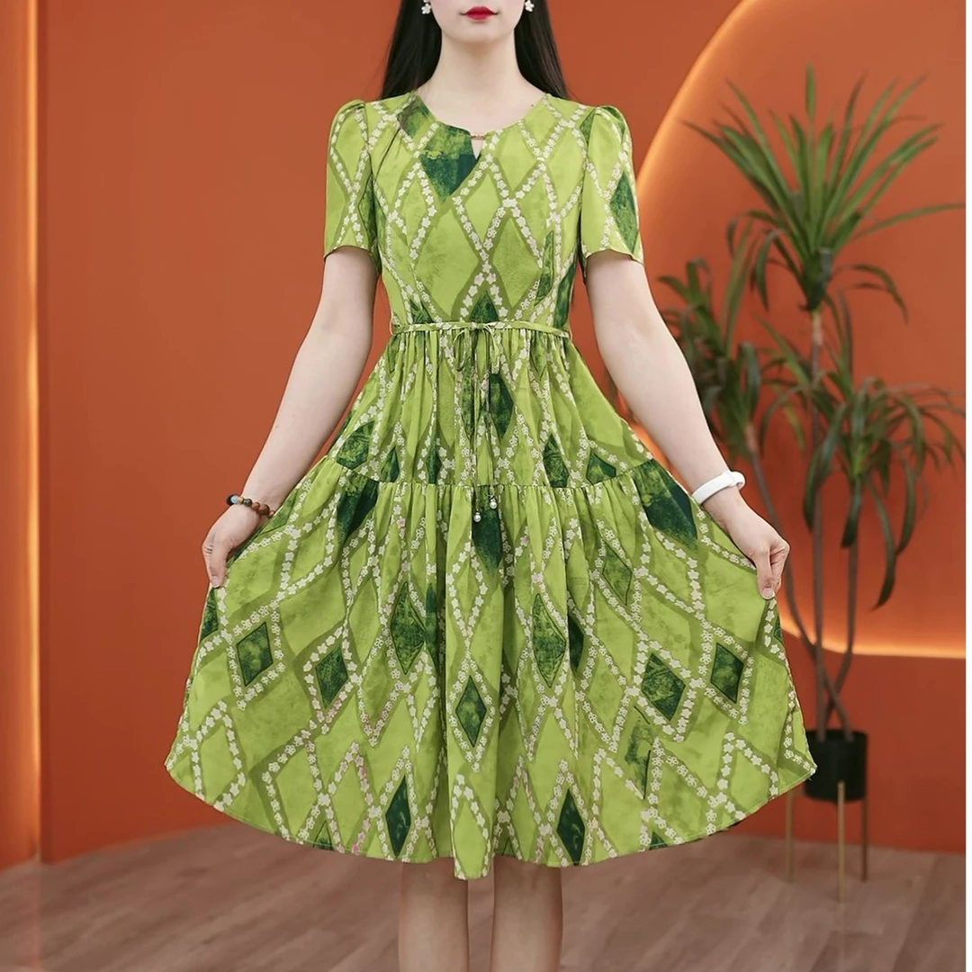 【HDY8076-2】夏季新款时尚气质收腰显瘦遮肚洋气碎花连衣裙