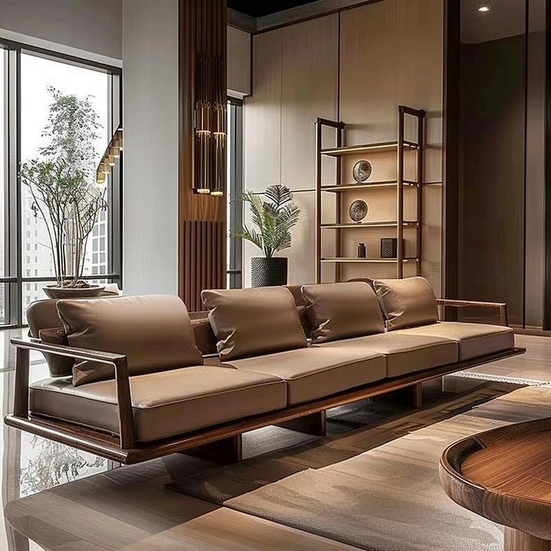北美黑胡桃木沙发别墅大平层高端白蜡木真皮定制家具新中式沙发