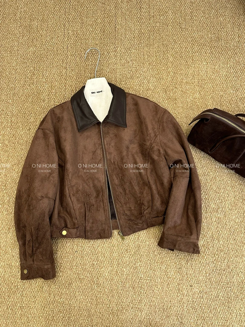 【欧尼家】秋冬~韩系麂皮绒加绒外套 衣长50