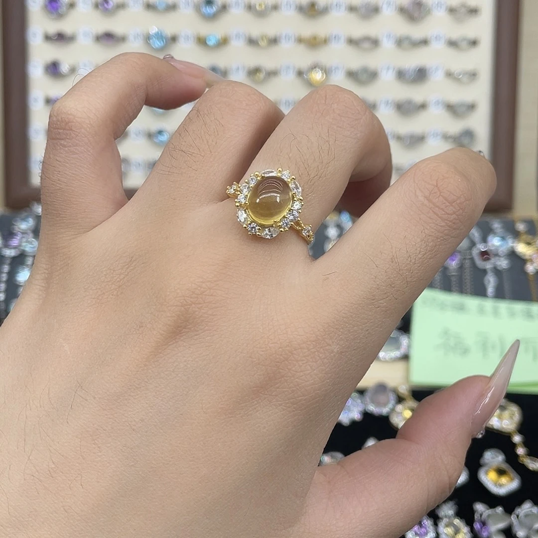 戒指黄晶银S925镀金镶嵌