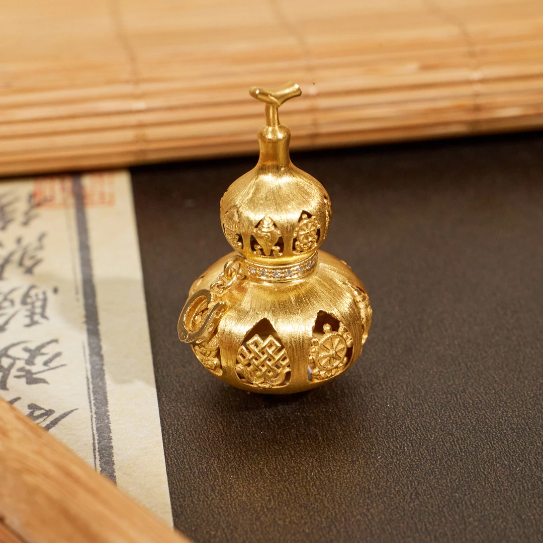 非遗好物分享【歪歪】（素金）大葫芦八宝吊坠（加加）18K金镶嵌N9261