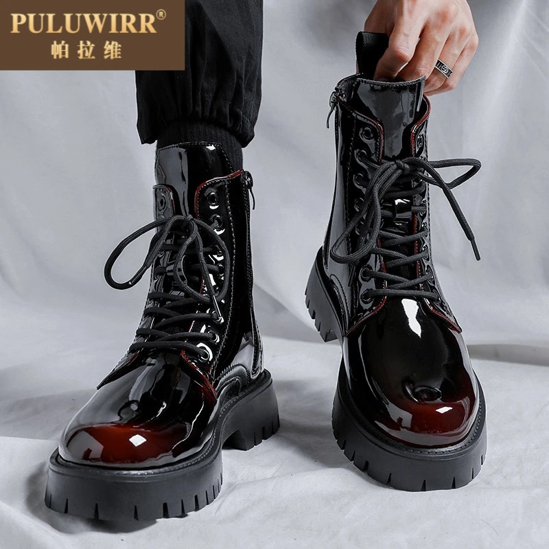 马丁靴男款英伦风高帮机车潮男靴子男士2025新款夏季透气工装皮靴