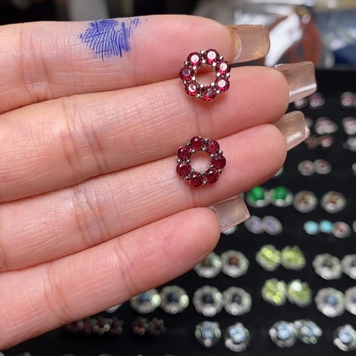 石榴石耳饰银S925镶嵌