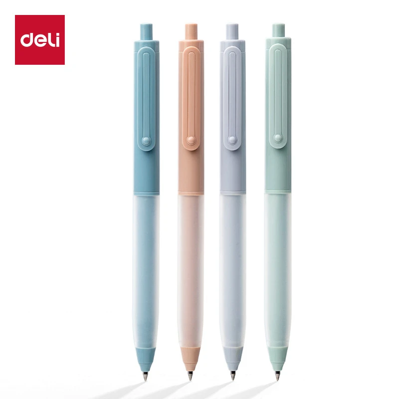 得力SA515乐素黑曜石按动消音0.5mm子弹头中性笔学生浓黑签字笔