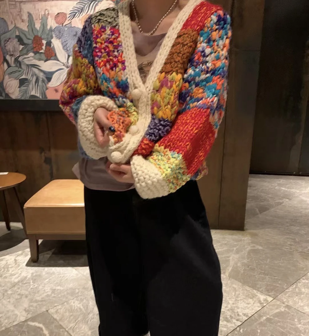 条纹常规保暖发热长袖常规款毛衣网红印花拼色复古