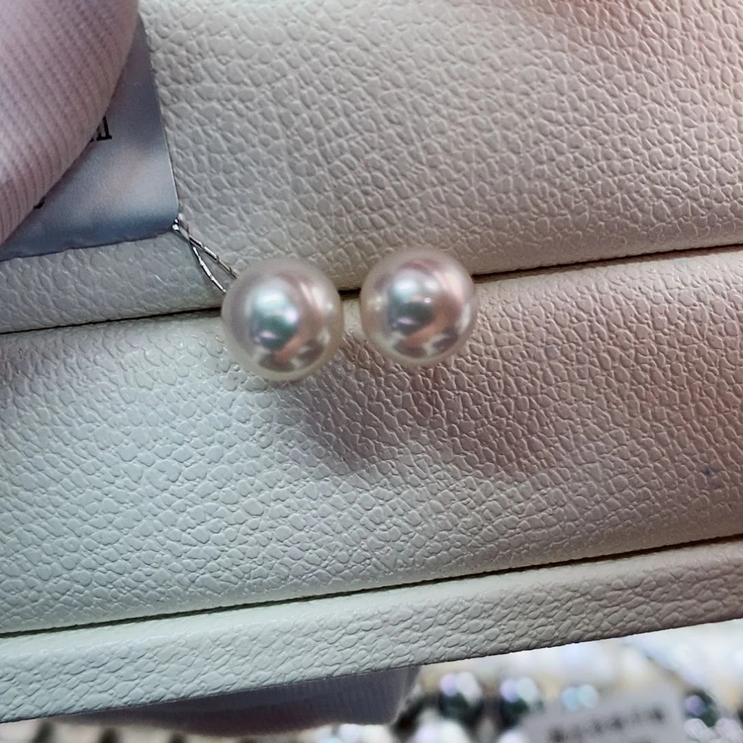 18K金镶嵌耳饰海水珍珠7.5-8