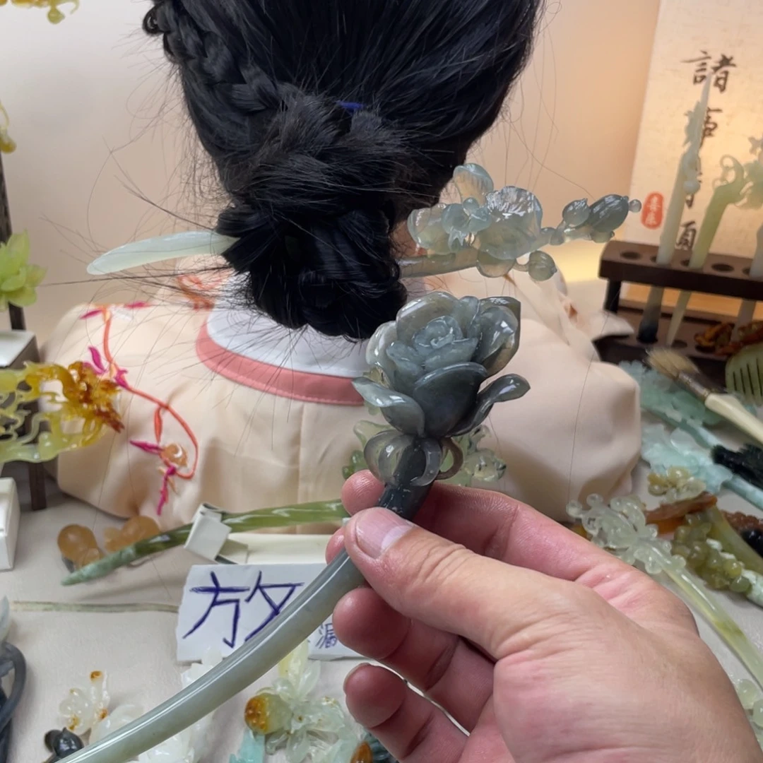 蛇纹石玉合金发饰发簪