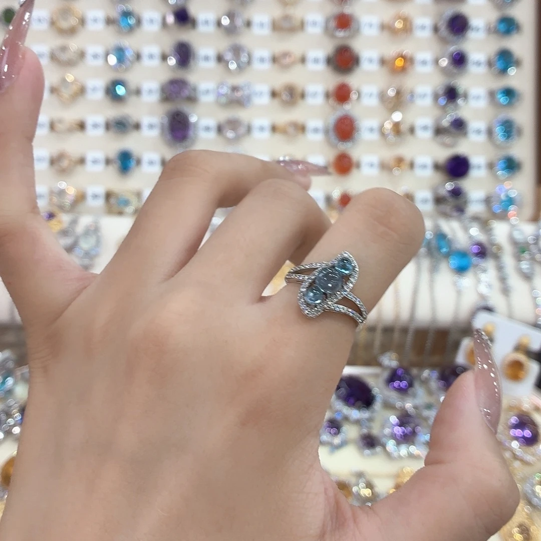 银S925镶嵌海蓝宝石戒圈