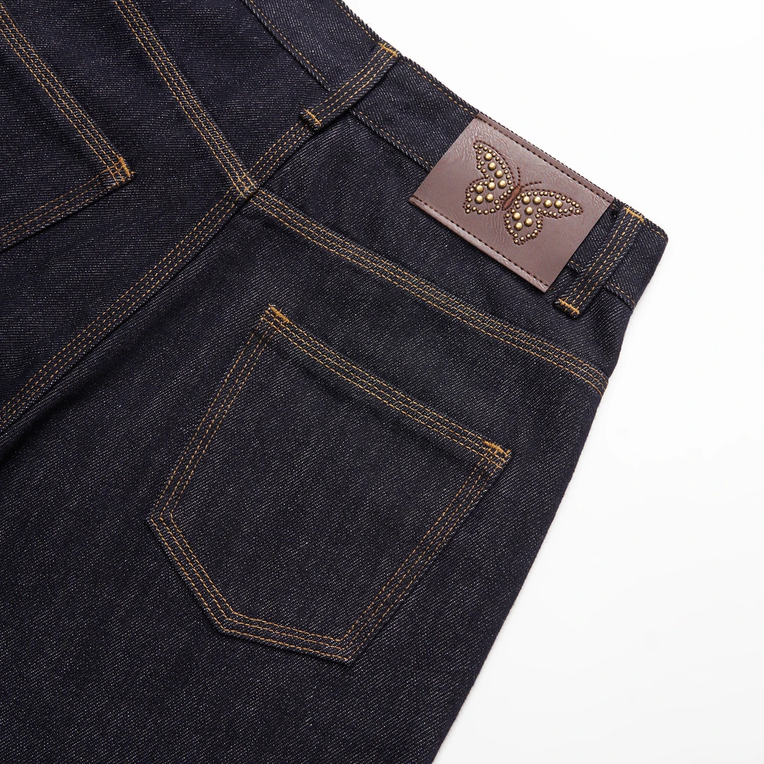 25早秋新款丹宁蓝三本针高腰窄版微喇A字型裤百搭显瘦牛仔裤女