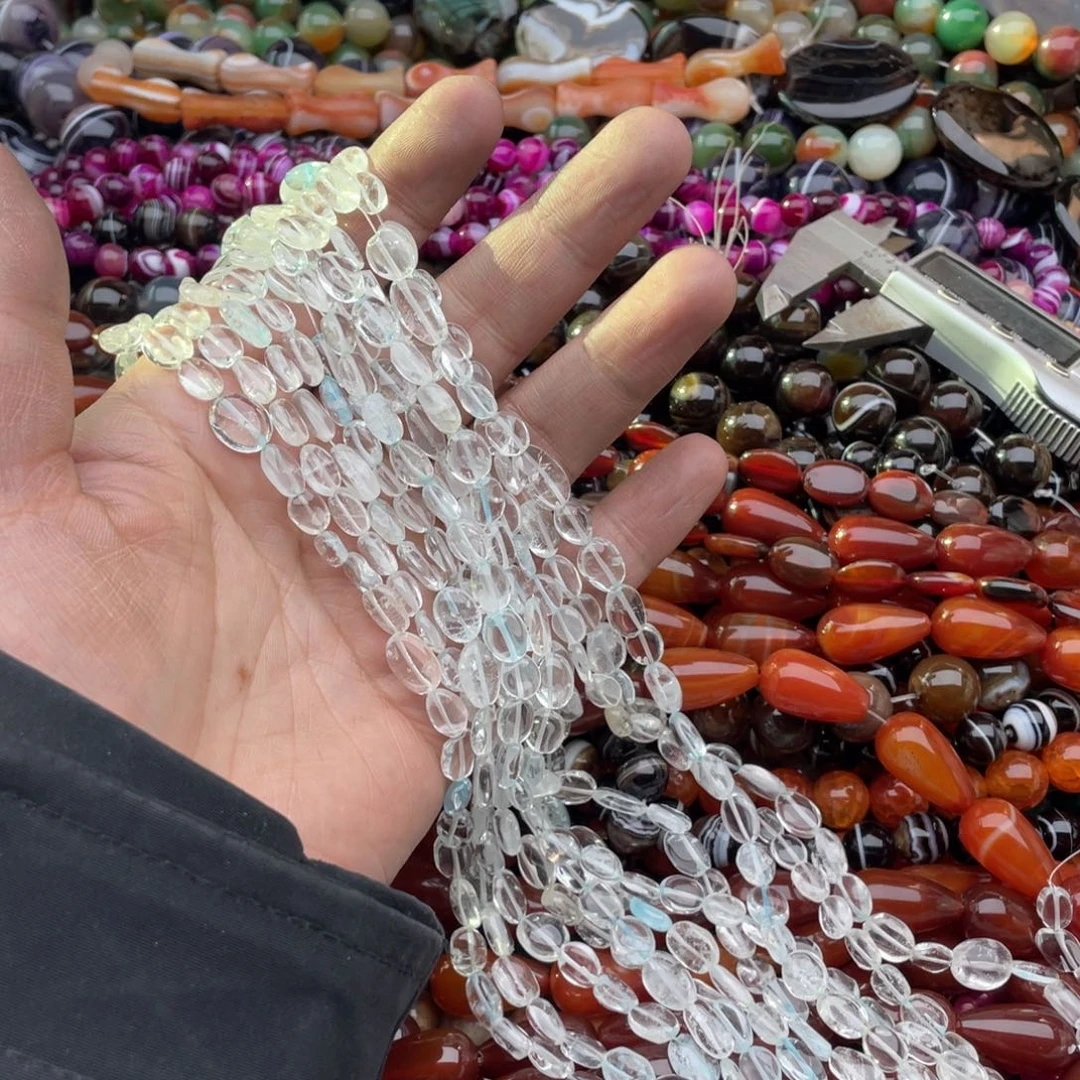 玛瑙/玉髓珠宝半成品未镶嵌一条装7mm左右白水椭圆片随行