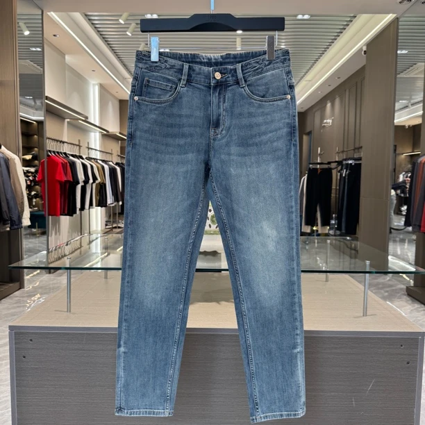 【裤子先生】男士十分水洗蓝1802薄款简约修身弹力小直筒牛仔裤