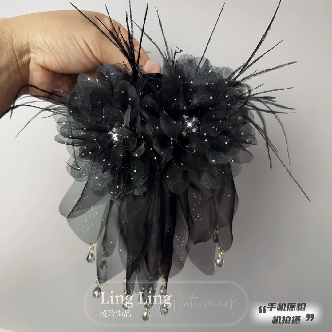 （升级版）新款羽毛花瓣抓夹轻奢满天星百搭高级感鲨鱼抓夹盘发头饰