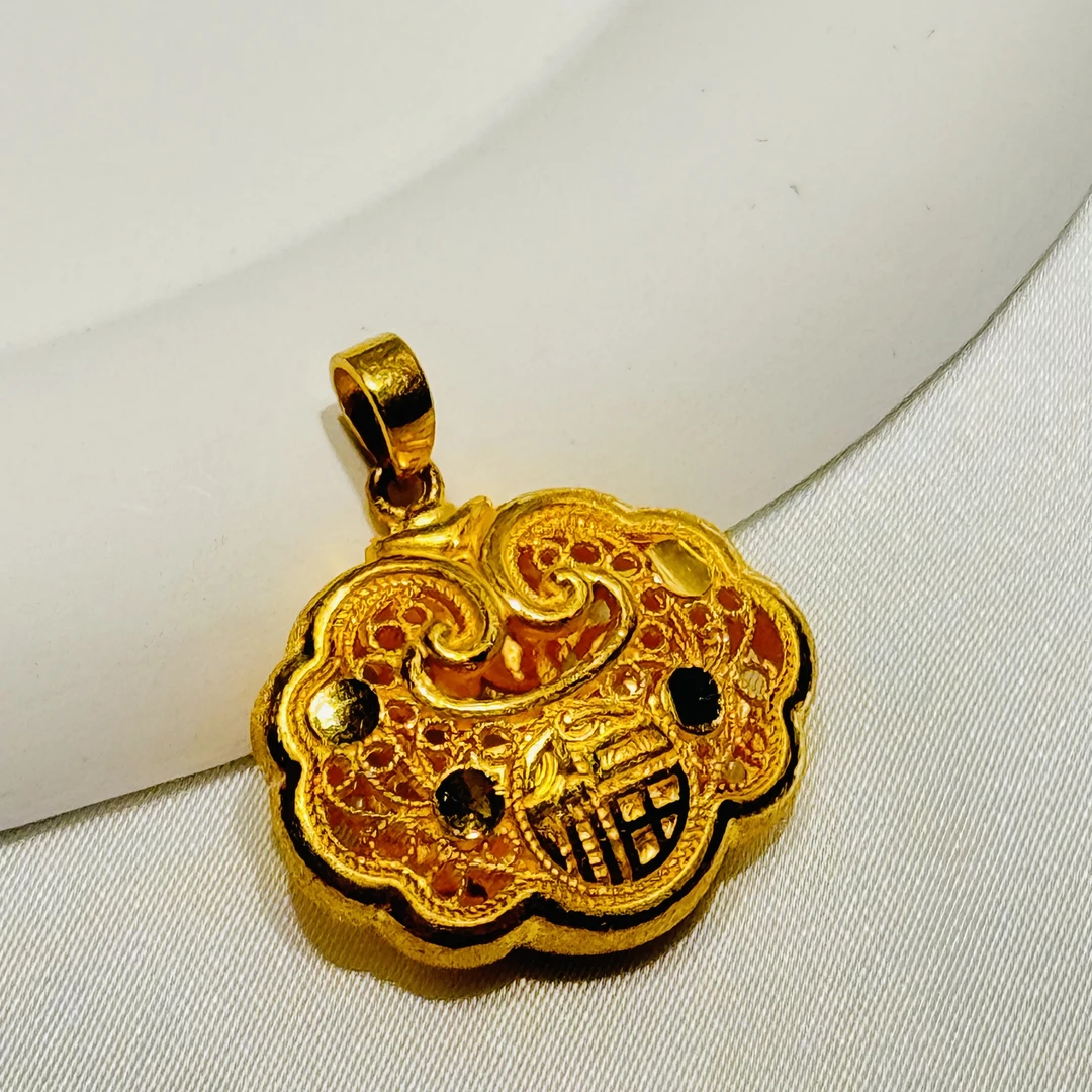 黄金足金999福字传承镂空锁包吊坠