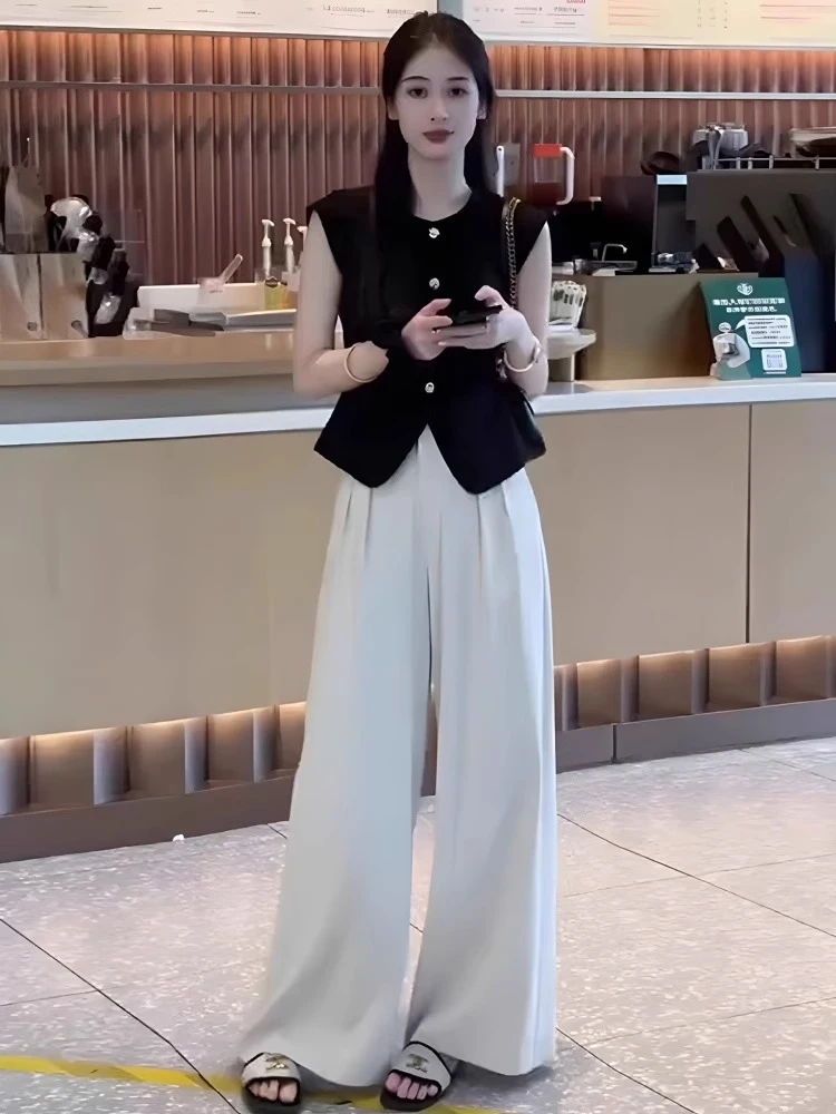 2025夏季新款女装轻奢高级感气质马甲上衣洋气时髦阔腿裤两件套装