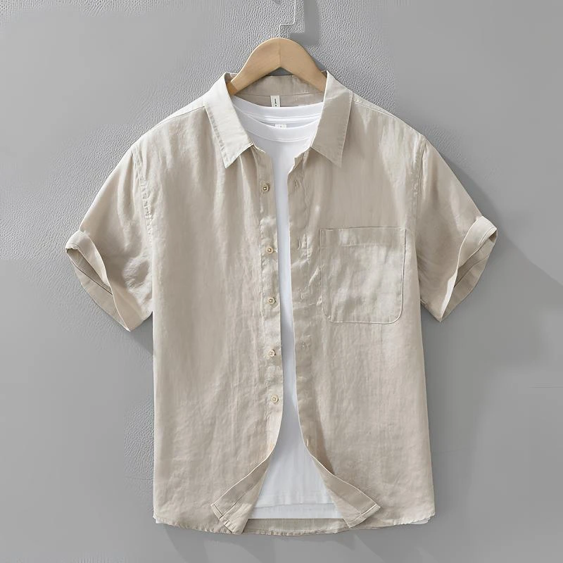 【轻奢老钱风】100亚麻清新短袖衬衫男士百搭文艺休闲宽松透气上衣